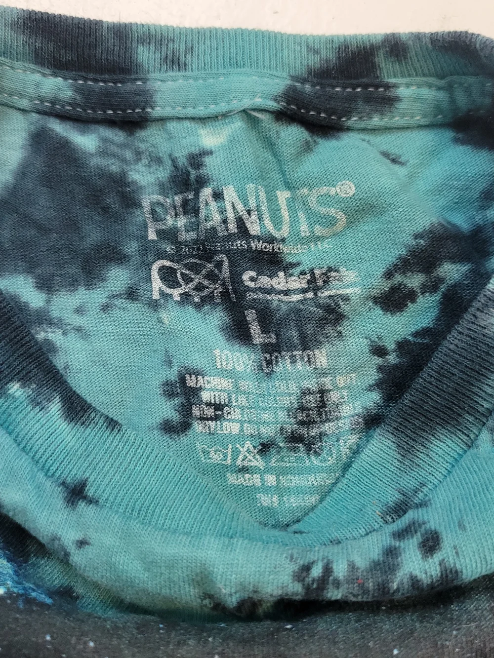 Peanuts Tie-Dye Kids Tee in Teal and Black with Snoopy Graphic